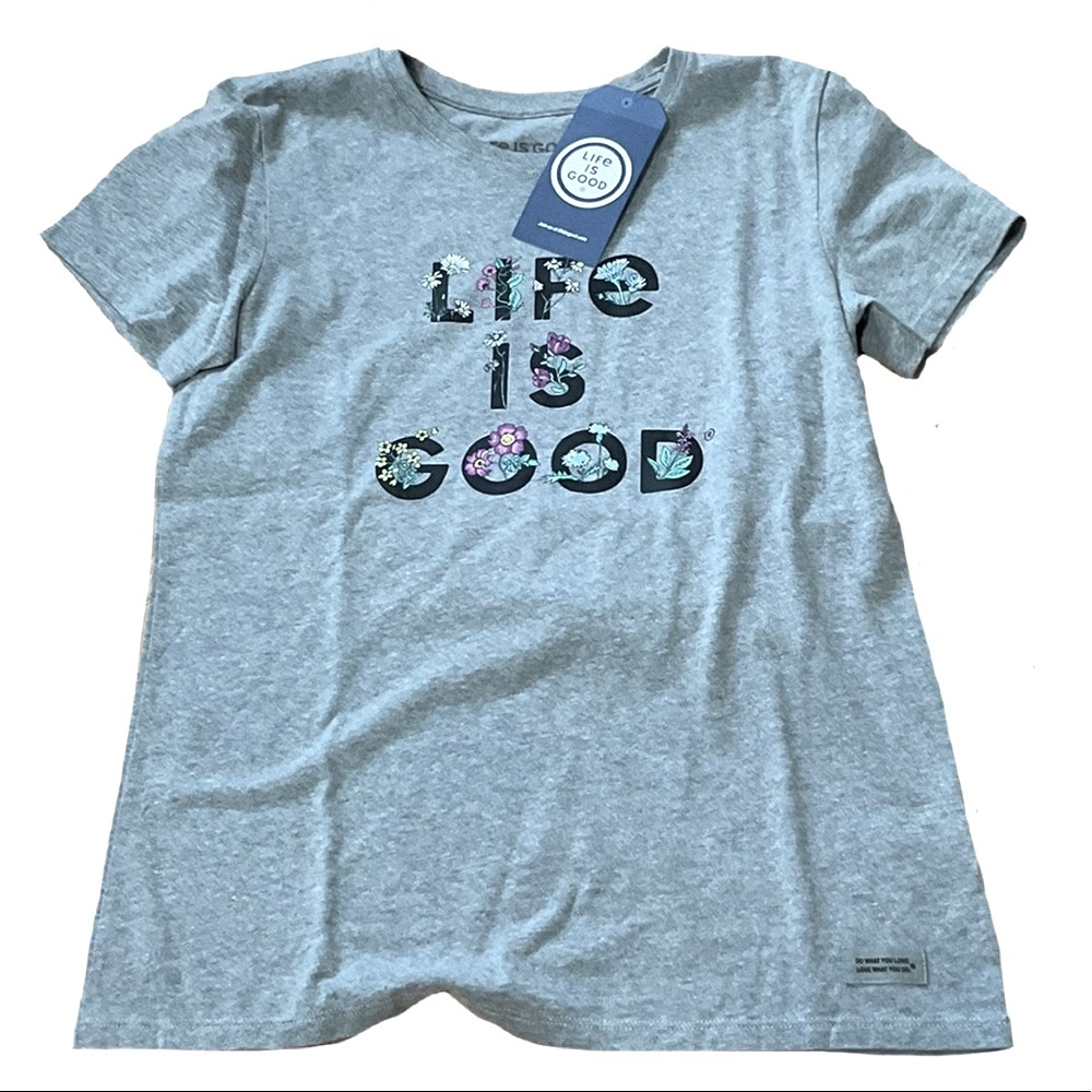 NWT LIFE IS GOOD WOMEN'S LIG STACK FLOWERS SHORT SLEEVE TEE - Picture 2 of 6